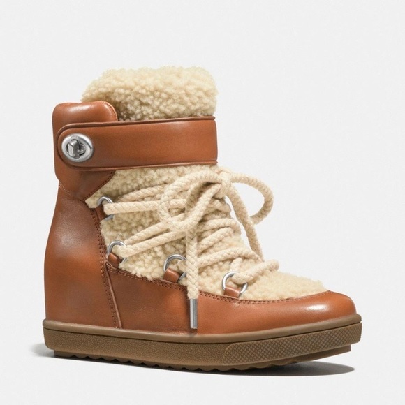 Coach Shoes - Women's Lace Up Shearling Boots - Tan